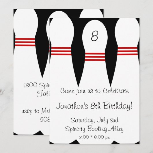Bowling Birthday Party Invitation Kaart (Voorkant / Achterkant)