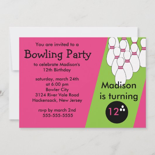Bowling Birthday Party Invitation Kaart (Voorkant)