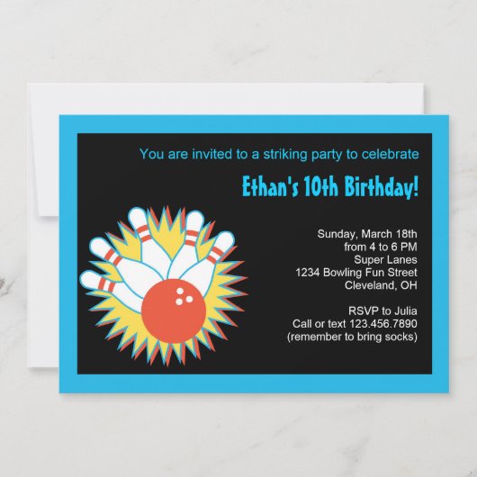 Bowling Birthday Party Invitation Kaart (Voorkant)