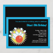 Bowling Birthday Party Invitation Kaart (Voorkant / Achterkant)