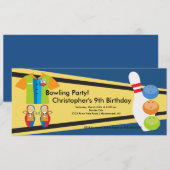 Bowling Birthday Party Invitation Retro Kaart (Voorkant / Achterkant)