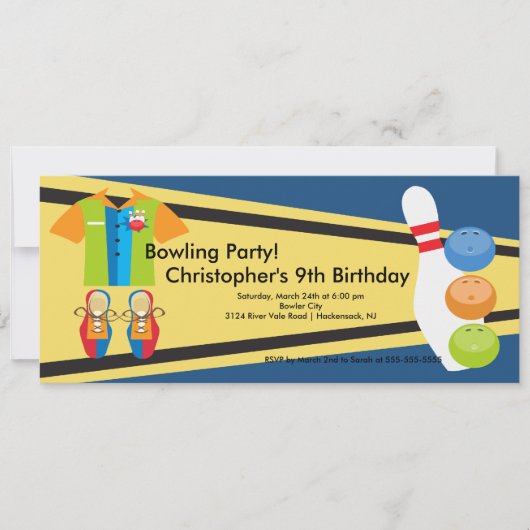 Bowling Birthday Party Invitation Retro Kaart (Voorkant)