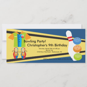 Bowling Birthday Party Invitation Retro Kaart
