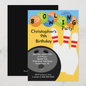 Bowling Birthday Party Invitation Retro Kaart (Voorkant / Achterkant)