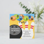 Bowling Birthday Party Invitation Retro Kaart (Staand voorkant)