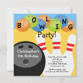 Bowling Birthday Party Invitation Retro Kaart (Voorkant)