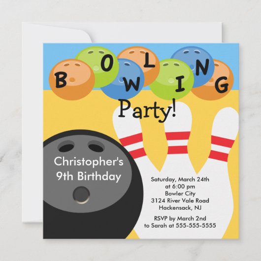 Bowling Birthday Party Invitation Retro Kaart (Voorkant)