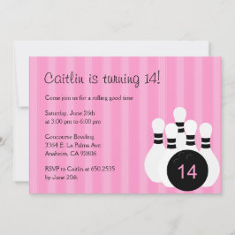 Bowling Birthday Party Invitation - Roze Kaart