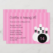 Bowling Birthday Party Invitation - Roze Kaart (Voorkant / Achterkant)