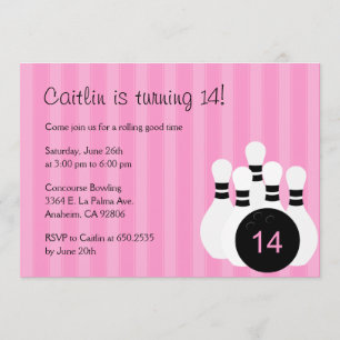 Bowling Birthday Party Invitation - Roze Kaart