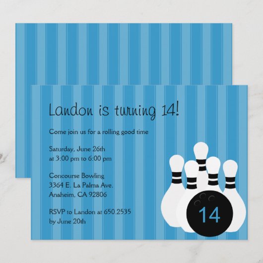 Bowling Birthday Party Invitation - Roze Kaart (Voorkant / Achterkant)