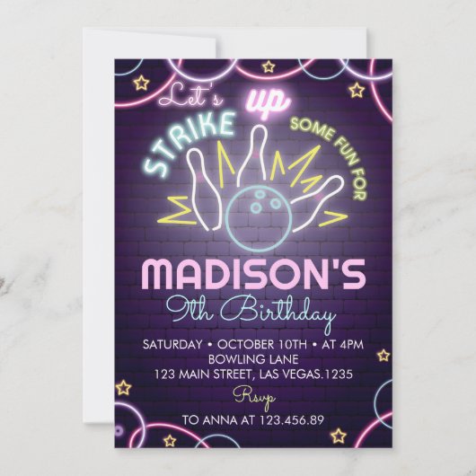 Bowling Birthday Party Invitation Strike Up Kaart (Voorkant)