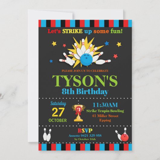Bowling Birthday Party Invitations Boys Kaart (Voorkant)