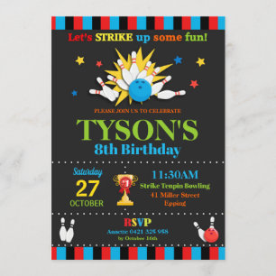 Bowling Birthday Party Invitations Boys Kaart