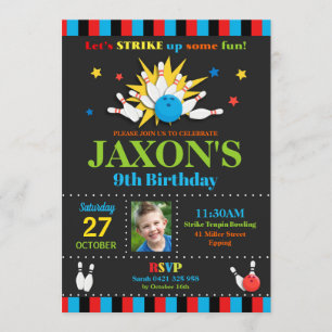 Bowling Birthday Party Invitations Boys Kaart