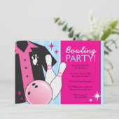 Bowling Birthday Party Invitations in roze Kaart (Staand voorkant)