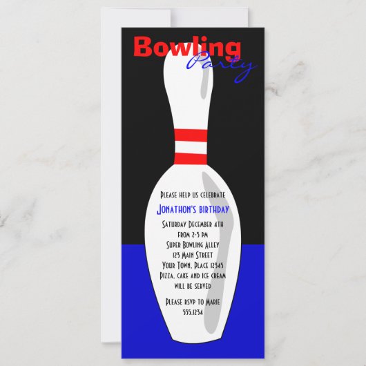 Bowling Birthday Party Invite - Red White en Blue Kaart (Voorkant)