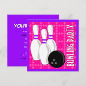Bowling Birthday Party Invite - Roze en Paars Kaart (Voorkant / Achterkant)