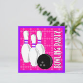 Bowling Birthday Party Invite - Roze en Paars Kaart (Staand voorkant)