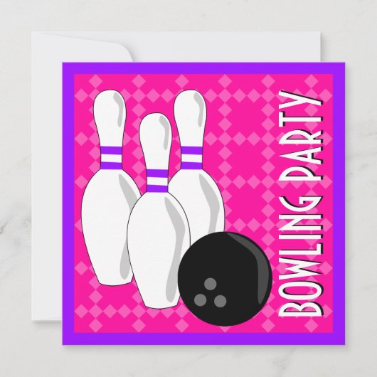 Bowling Birthday Party Invite - Roze en Paars Kaart (Voorkant)