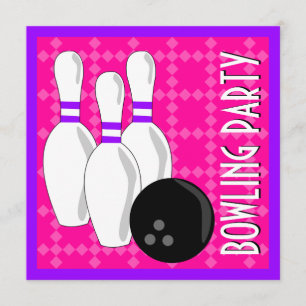 Bowling Birthday Party Invite - Roze en Paars Kaart