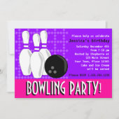 Bowling Birthday Party Invite - Roze en Paars Kaart (Voorkant)