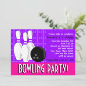 Bowling Birthday Party Invite - Roze en Paars Kaart (Staand voorkant)