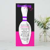 Bowling Birthday Party Invite - Roze zwart Paars Kaart (Staand voorkant)