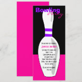 Bowling Birthday Party Invite - Roze zwart Paars Kaart (Voorkant / Achterkant)