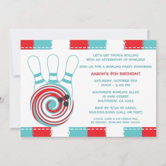 Bowling Birthday Party Invites / boy of meisje Kaart (Voorkant)