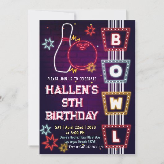 Bowling Birthday Party Kaart (Voorkant)