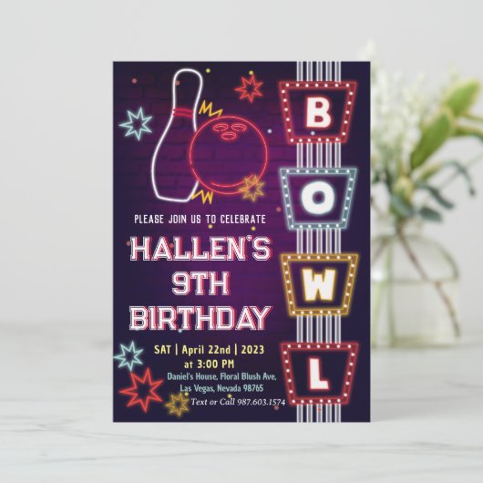 Bowling Birthday Party Kaart (Staand voorkant)