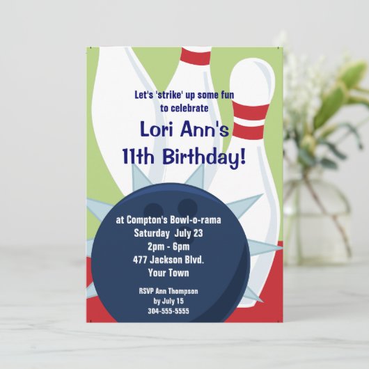  Bowling Birthday Party Kaart (Staand voorkant)