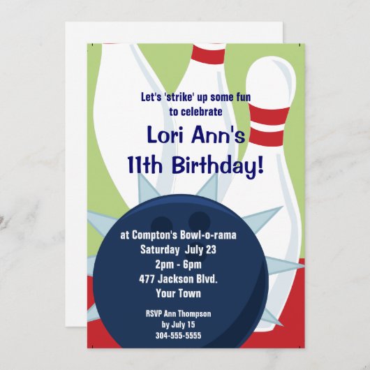  Bowling Birthday Party Kaart (Voorkant / Achterkant)
