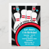 Bowling Birthday Party Kaart (Voorkant / Achterkant)