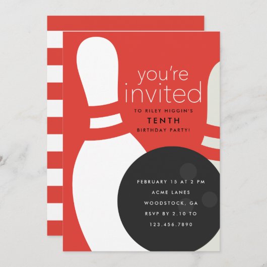 Bowling Birthday Party Kaart (Voorkant / Achterkant)