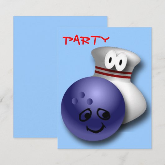 Bowling Birthday Party Kaart (Voorkant / Achterkant)