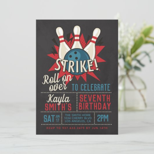 Bowling Birthday Party Kaart (Staand voorkant)