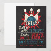 Bowling Birthday Party Kaart (Voorkant / Achterkant)