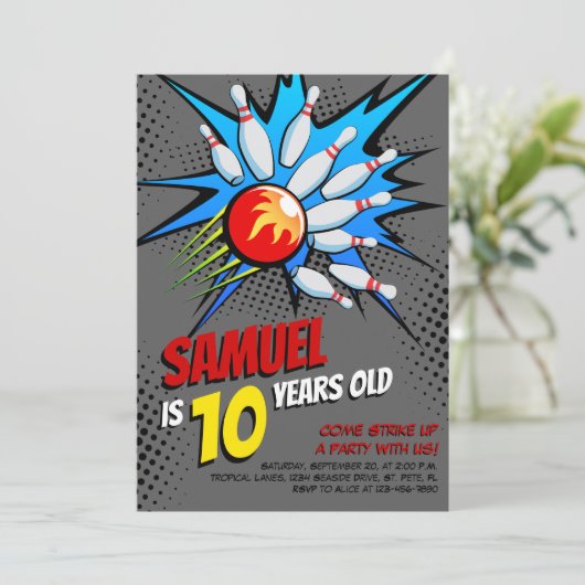 Bowling Birthday Party Kaart (Staand voorkant)