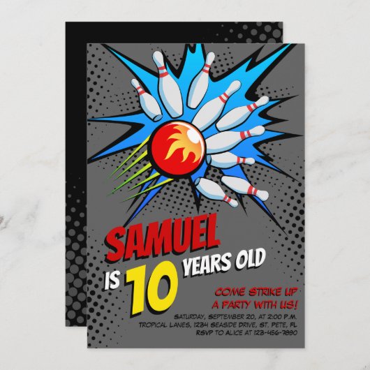 Bowling Birthday Party Kaart (Voorkant / Achterkant)