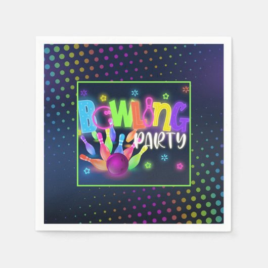 Bowling Birthday Party Napkin - Neon Servet (Voorkant)