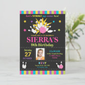 Bowling Birthday Party nodigt meisjes uit Kaart (Staand voorkant)