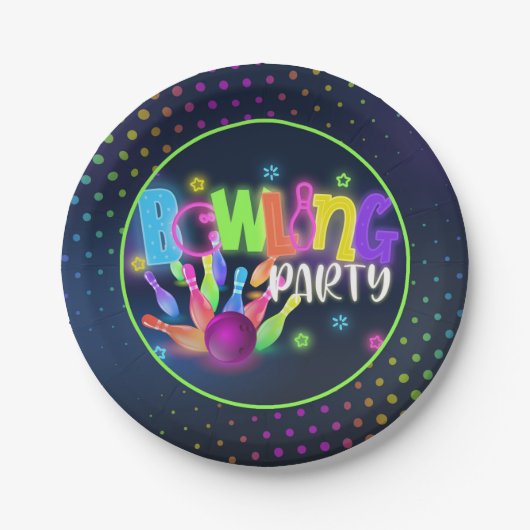 Bowling Birthday Party Paper Bord - Neon (Voorkant)
