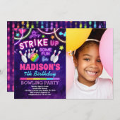 Bowling Birthday Party Rainbow Glow Foto Kaart (Voorkant / Achterkant)
