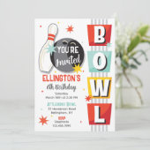 Bowling Birthday Party Retro Kaart (Staand voorkant)