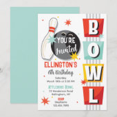 Bowling Birthday Party Retro Kaart (Voorkant / Achterkant)