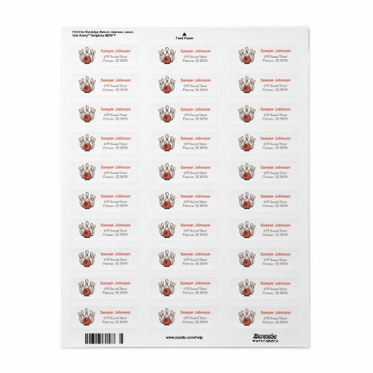 Bowling Birthday Party Return Address Etiket (Full Sheet)