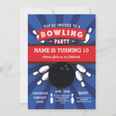Bowling Birthday Party Tenpin Lucky Strike Invite Kaart (Voorkant)
