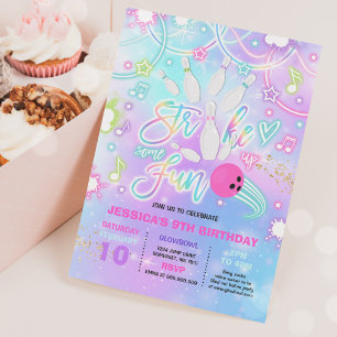 Bowling Birthday Party Tie Dye Glow Bowling Kaart